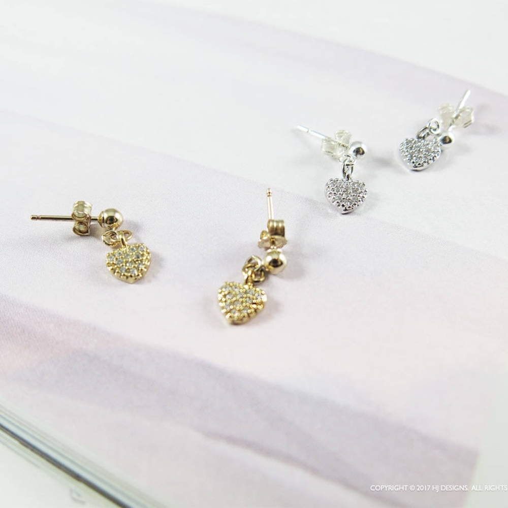 Dainty Cubic CZ Heart Earrings - Sterling Silver